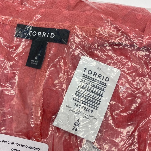 Torrid Women’s Plus Size Coral Pink Hi-Lo Clip Dot Open Kimono Sizes 1X 2X 3X 4X - Picture 14 of 14